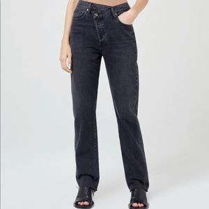 AGOLDE Criss Cross Straight Leg Jeans in Shambles